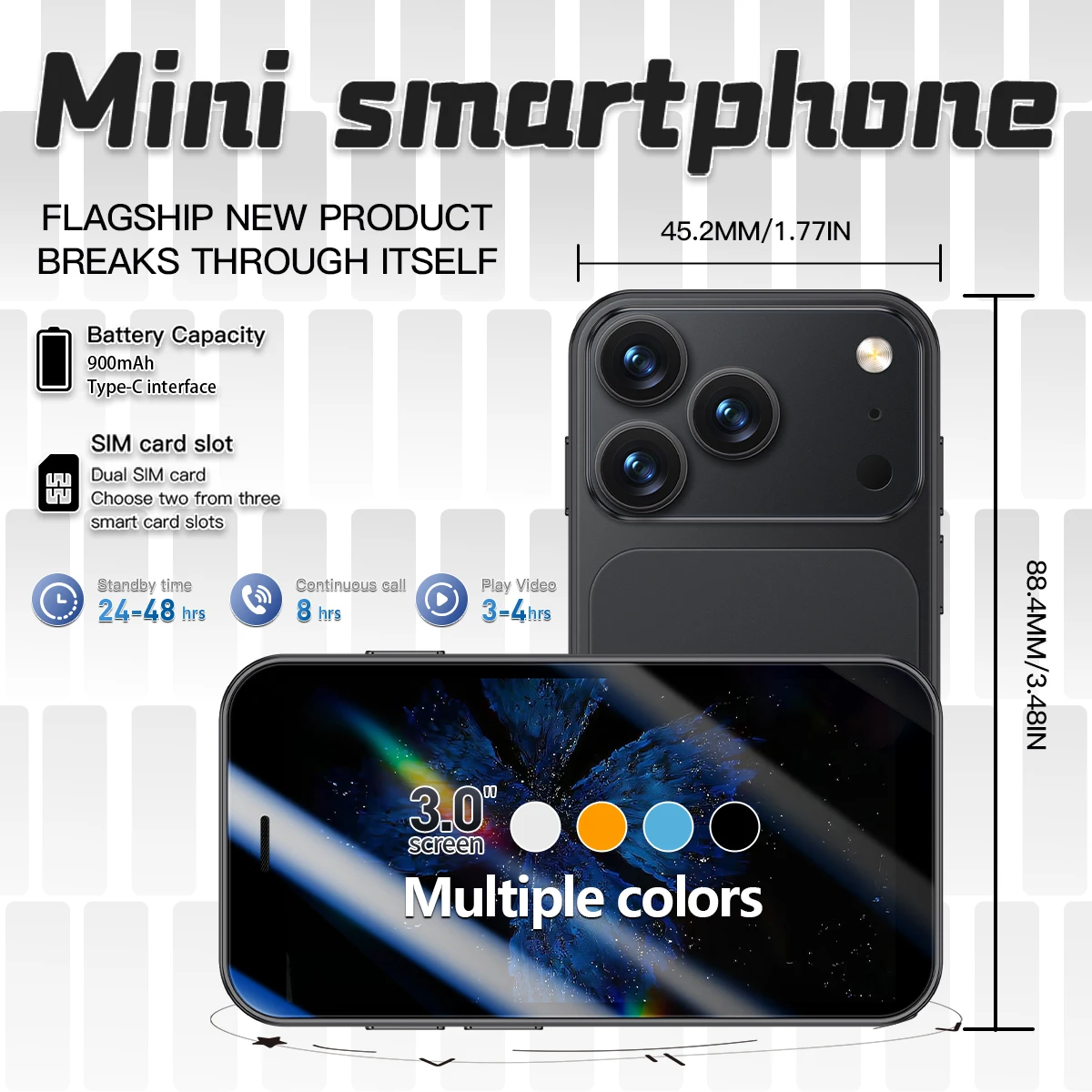 3G Mini Phone 2GB+16GB Google Play 900mAh Long Battery Life Portable Card Backup Phone