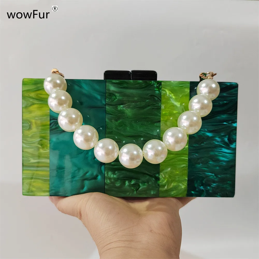 Cute Trendy Party Prom Chains Evening Bag Shoulder Handbags Stylish New Wallet Brand Designer Striped Green Acrylic Clutch Purse