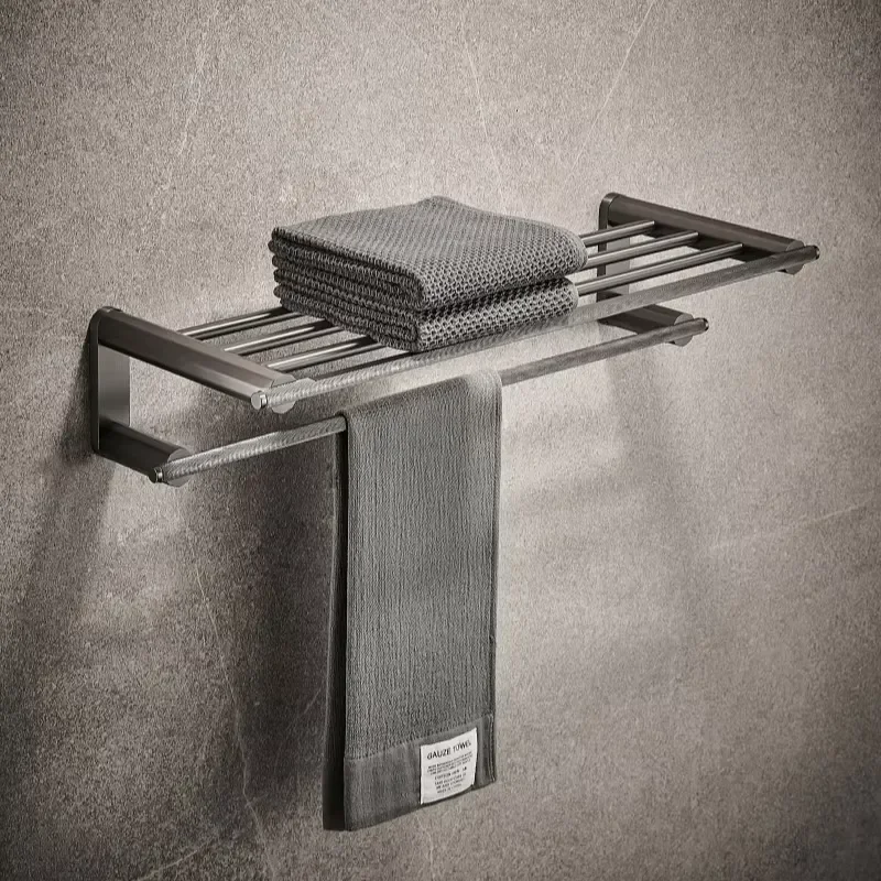 Solid Brass Double Towel Bar Wall Mounted Bathroom Hardware Simple Design Robust Hanger for Home Bath Decor Accessory Modern