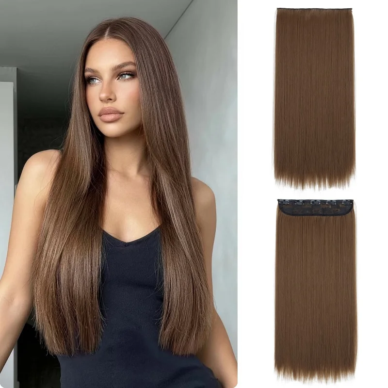 24Inch Synthetic Straight Clip In Hair Extensions Long Straight One Piece Soft Hairpiece for Women Daily Party Hairstyle