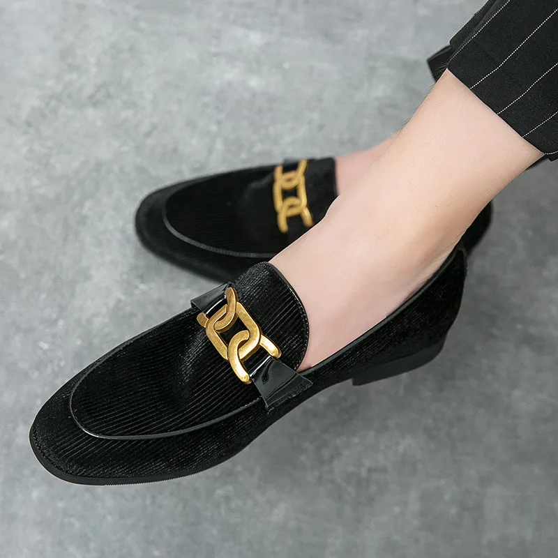 

New Men Black Green Metal Buckle Corduroy Oxfords Casual Shoes Moccasins Wedding Dress Formal Flats Footwear Zapatos Hombre