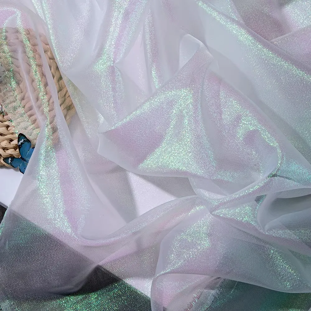 クリエイティブなカラフルなレーザーオーガンザ生地シルクグラデーションカラー布生地 100*150cm DIY素材ステージ背景