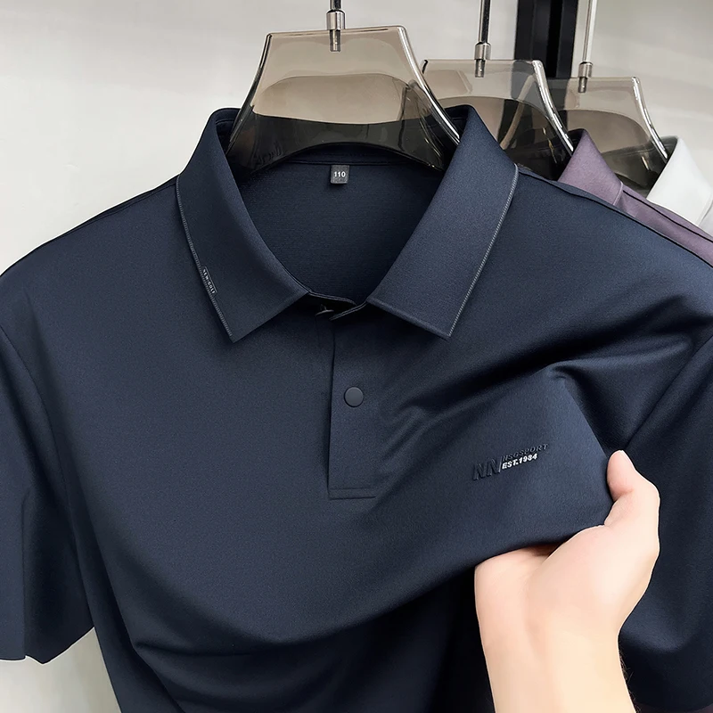 Fashion brand short sleeve men's polo shirt ice silk breathable summer new luxury letters embossed solid color casual T-shirt