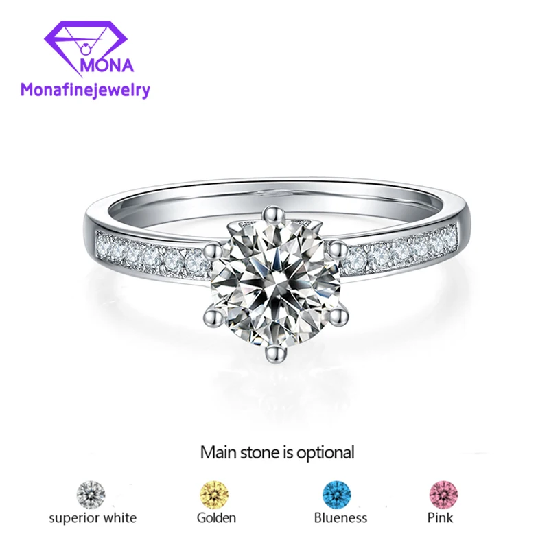 

Wholesale Fine 925 Silver plated white gold Ring 1 Ct Various Color Selection VVS Lad Moissanite Diamond Ring For Women Jewelry