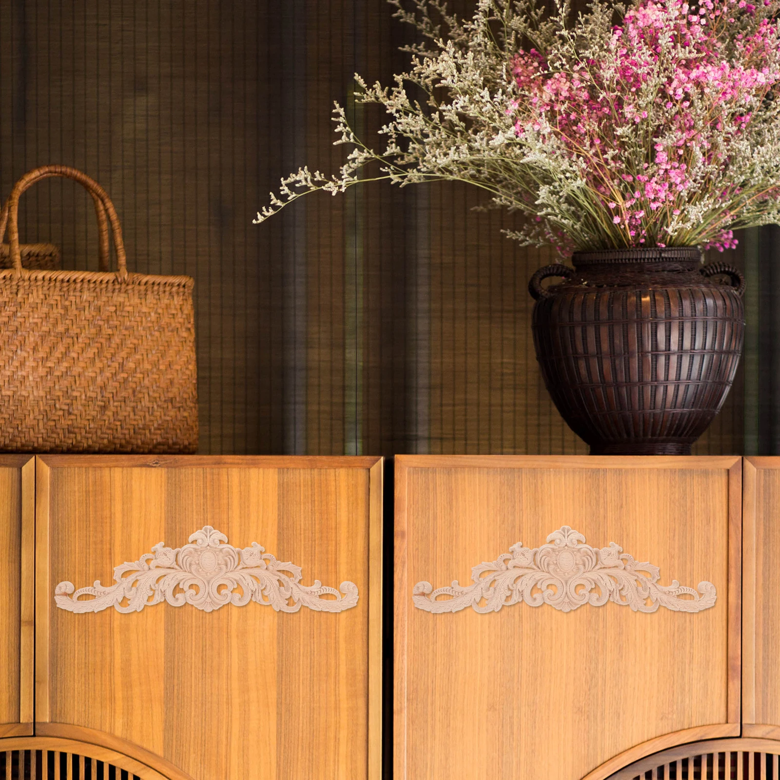 

2pcs Wooden Carved Applique 3D Wall Decor For Home Fireplace Cabinet Furniture Decoration Unpainted Wood Decals Diy Craft