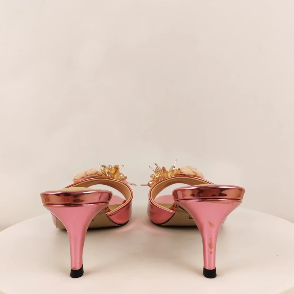 حجر الراين زهرة جولة رئيس شباشب على الموضة أحذية النساء Zapatos Mujer