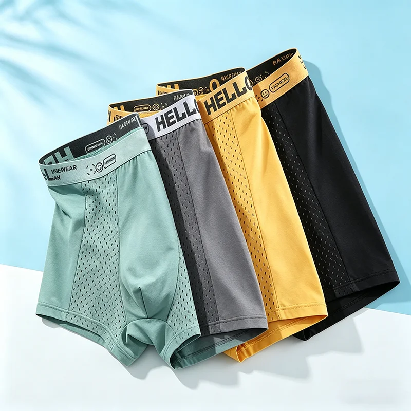 Men's Random Multi-piece Breathable Mesh Boxer Briefs Ice Silk Quick Dry Underwear Fashion Letter Waistband Soft Casual Trunks