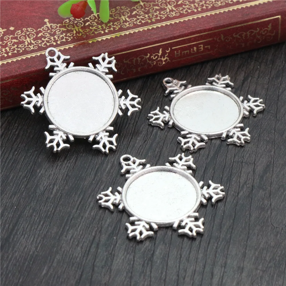 10pcs 20mm Inner Size Antique Silver Plated And Antique Bronze Christmas Snowflake Style Cabochon Base Setting Charms Pendant