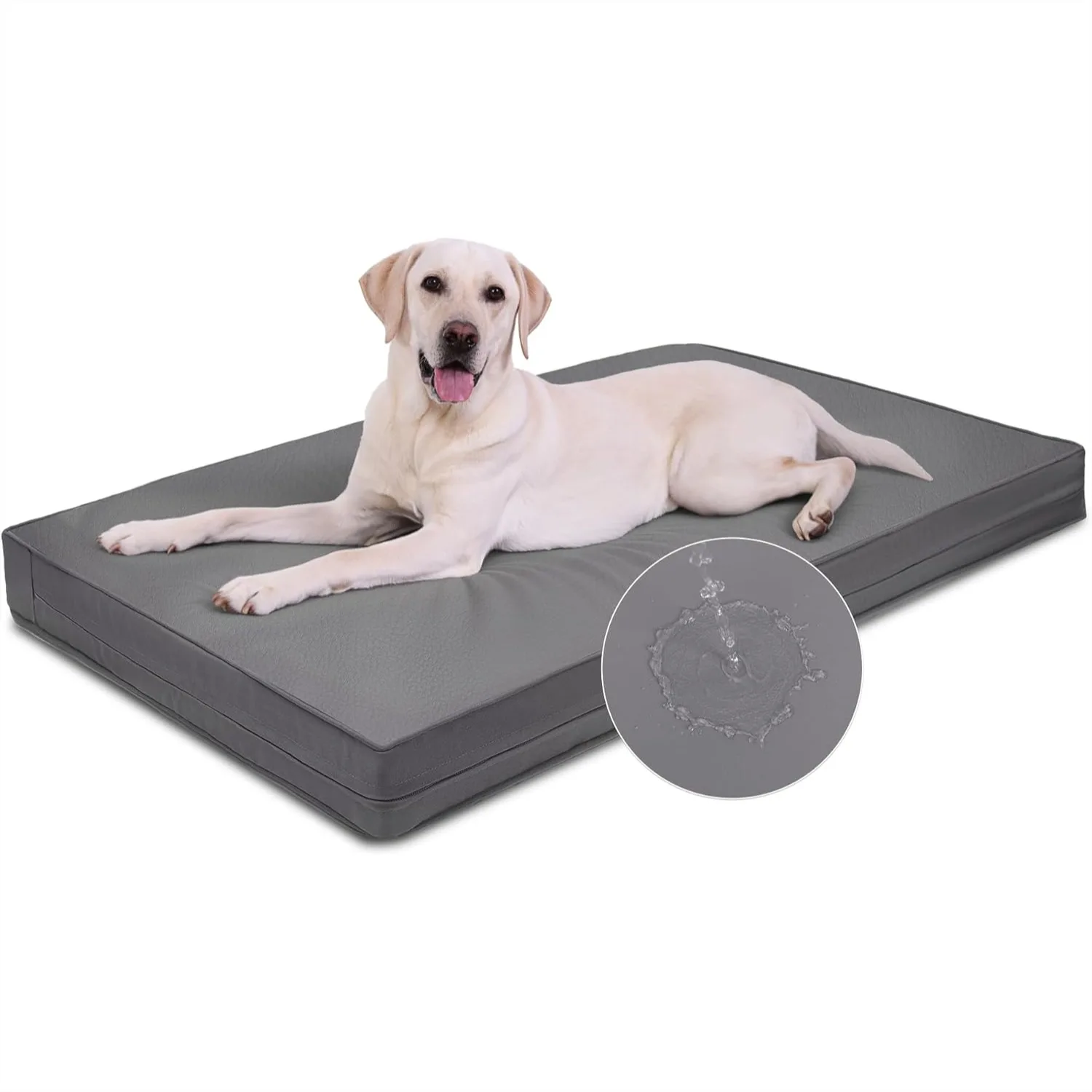 

Outdoor Waterproof Dog Bed Washable Extra Large Crate Pad 42 Inch Wipeable Leather Pet Beds With Removable Cover Foam Orthopedic Anti-Slip Kennel Pads Reversible 41x27 Grey