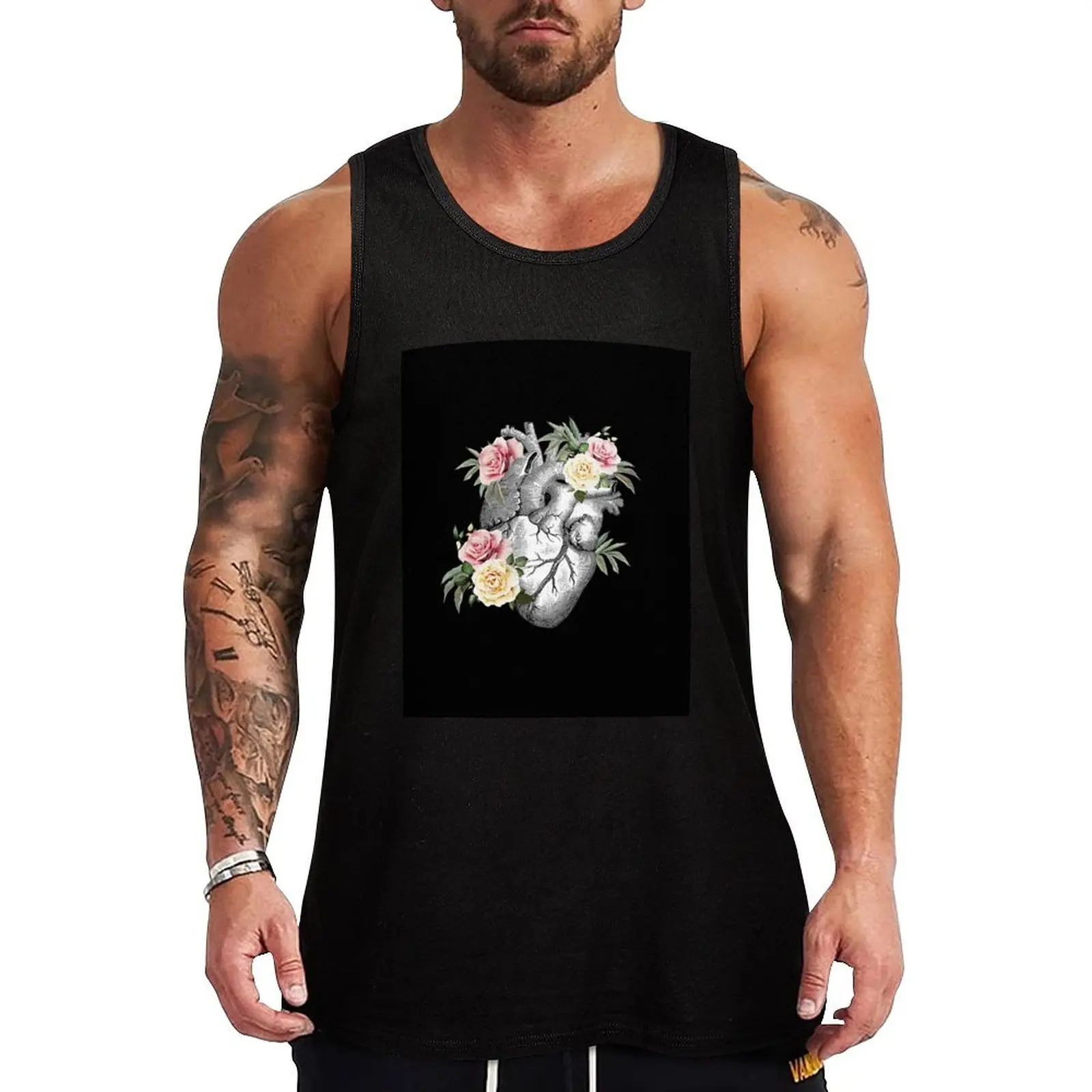 

Bloom roses Heart Human Anatomy Tank Top gym shirt man Men's summer vest sports t-shirts for men
