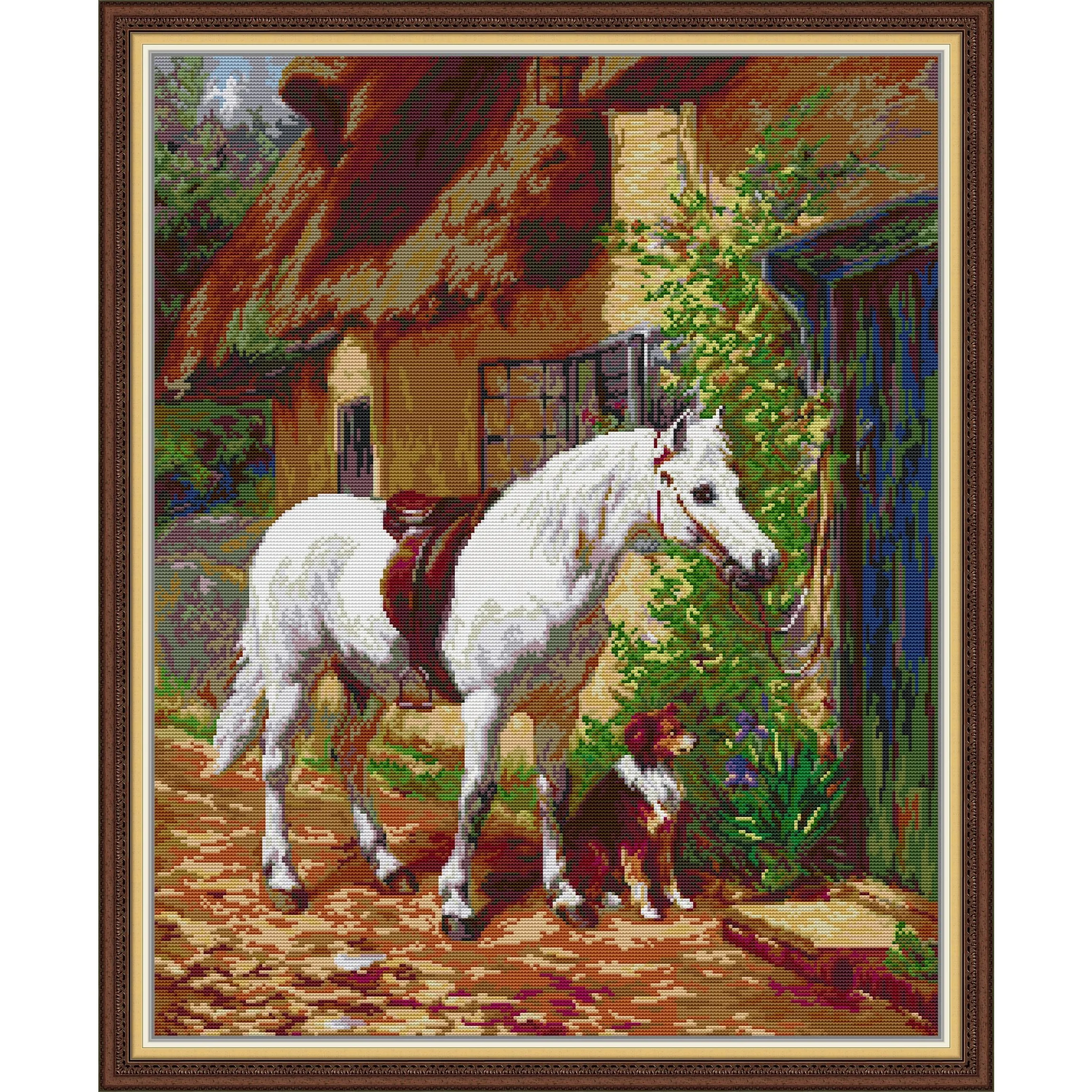 

Soulgift News Pre-Printed Cross Stitch Kit, Stamped Aida Fabric with DMC Threads, Embroidery Kit - By The Cottage