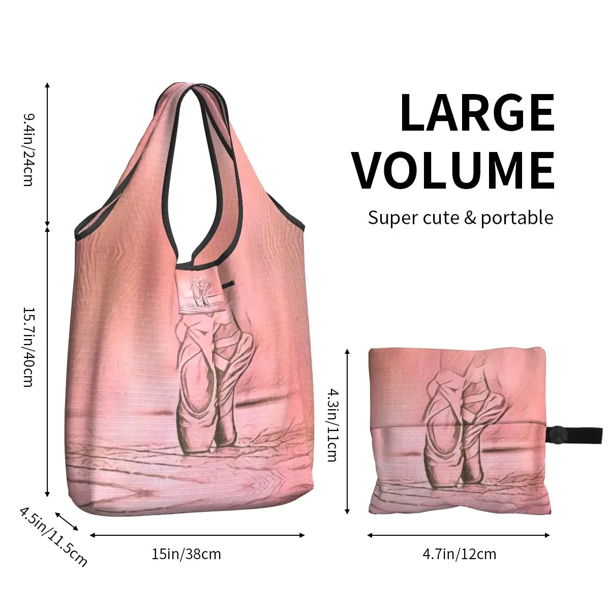 Funny Print Ballet Shoes Pink Shopping Tote Bag Portable Shopper Shoulder Ballerina Dancer Handbag