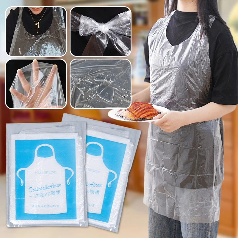 100 Pcs Disposable Tattoo Apron Waterproof Oil-proof Transparent Clean Cover Cape Painting Party Cooking Housework Picnic Apron