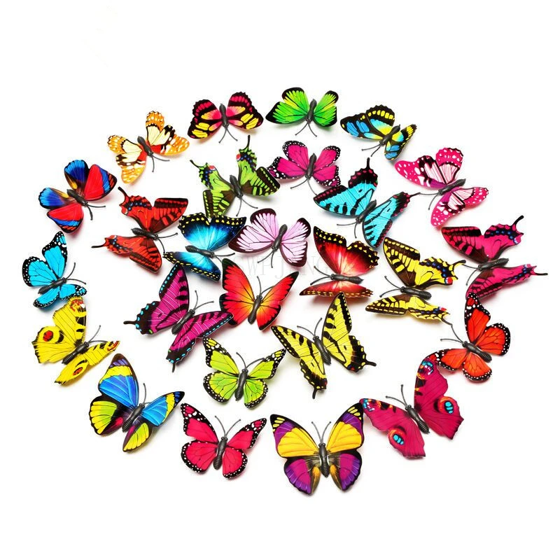 60PCS Simulation Color Butterfly 3D Wall Stickers Glass Wall Decorations Wedding Home Decoration Crafts