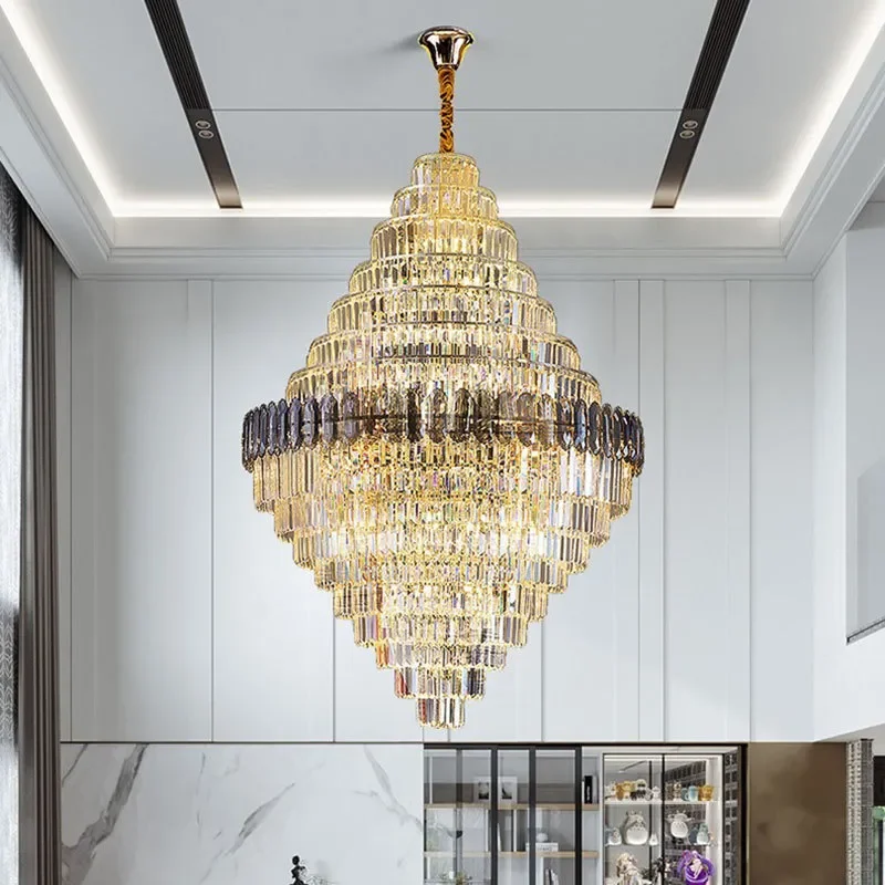for Duplex Building Living Room Crystal Chandelier for Restaurant Villa Hotel Lobby Simple Jump Hollow Middle Floor Light