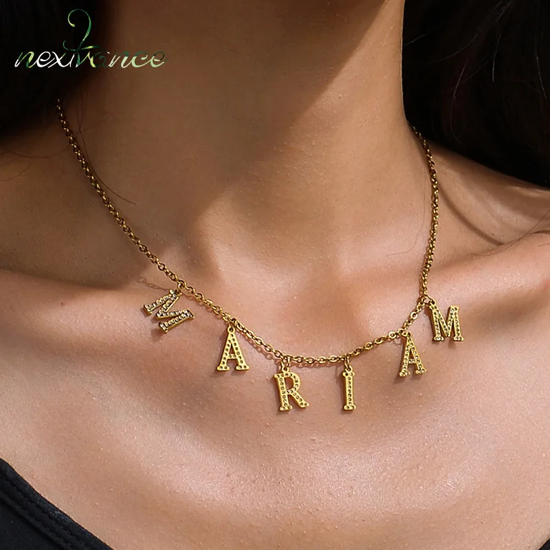 

Nextvance Customize Name Necklace Many Letters Stones Stainless Steel Personalized Jewelry Pendant For Women Gift Free Shipping