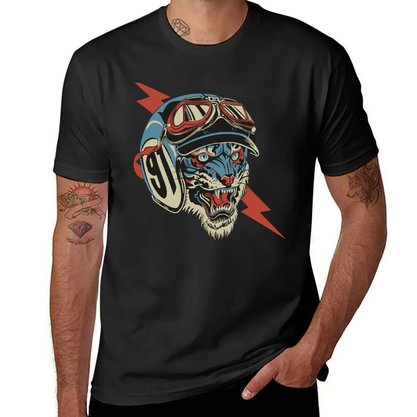 Tiger motorcyclist T-Shirt kawaii clothes aesthetic clothes plus sizes hippie clothes men t shirt