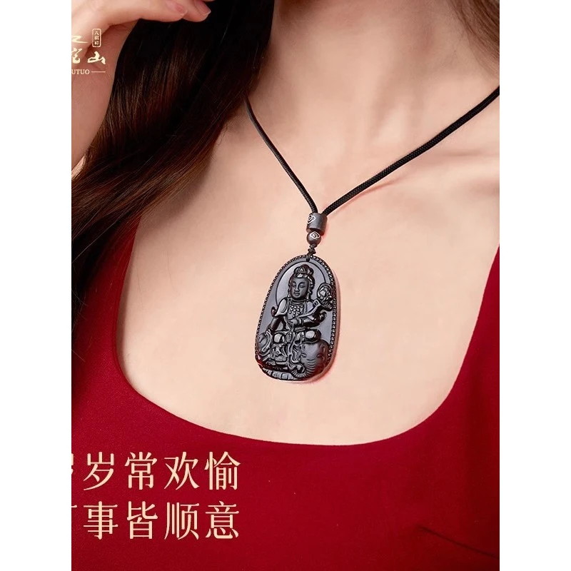 Natural obsidian zodiac Buddha pendant, ethnic style eight guardian deities necklace men and women 4
