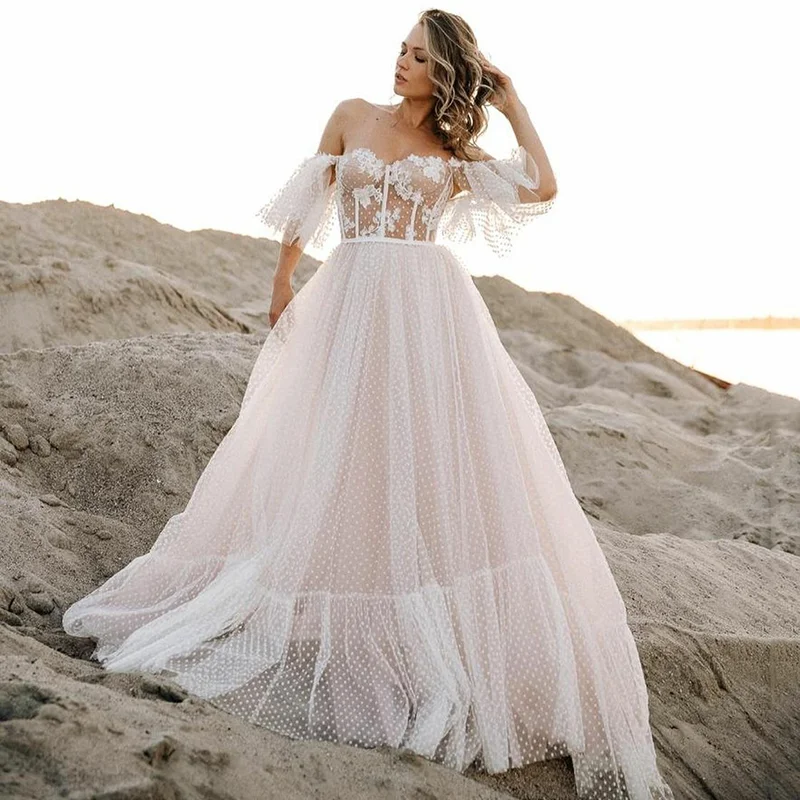 

LORIE Boho Wedding Dresses A Line Sweetheart Neck Dots Tulle Bride dresses Corset Elegant Wedding Gowns 2022 Custom Made