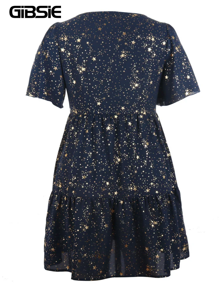 GIBSIE-Robe vintage à manches courtes et col carré pour femme, tenue décontractée de grande taille avec ourlet à volants, collection été 2023