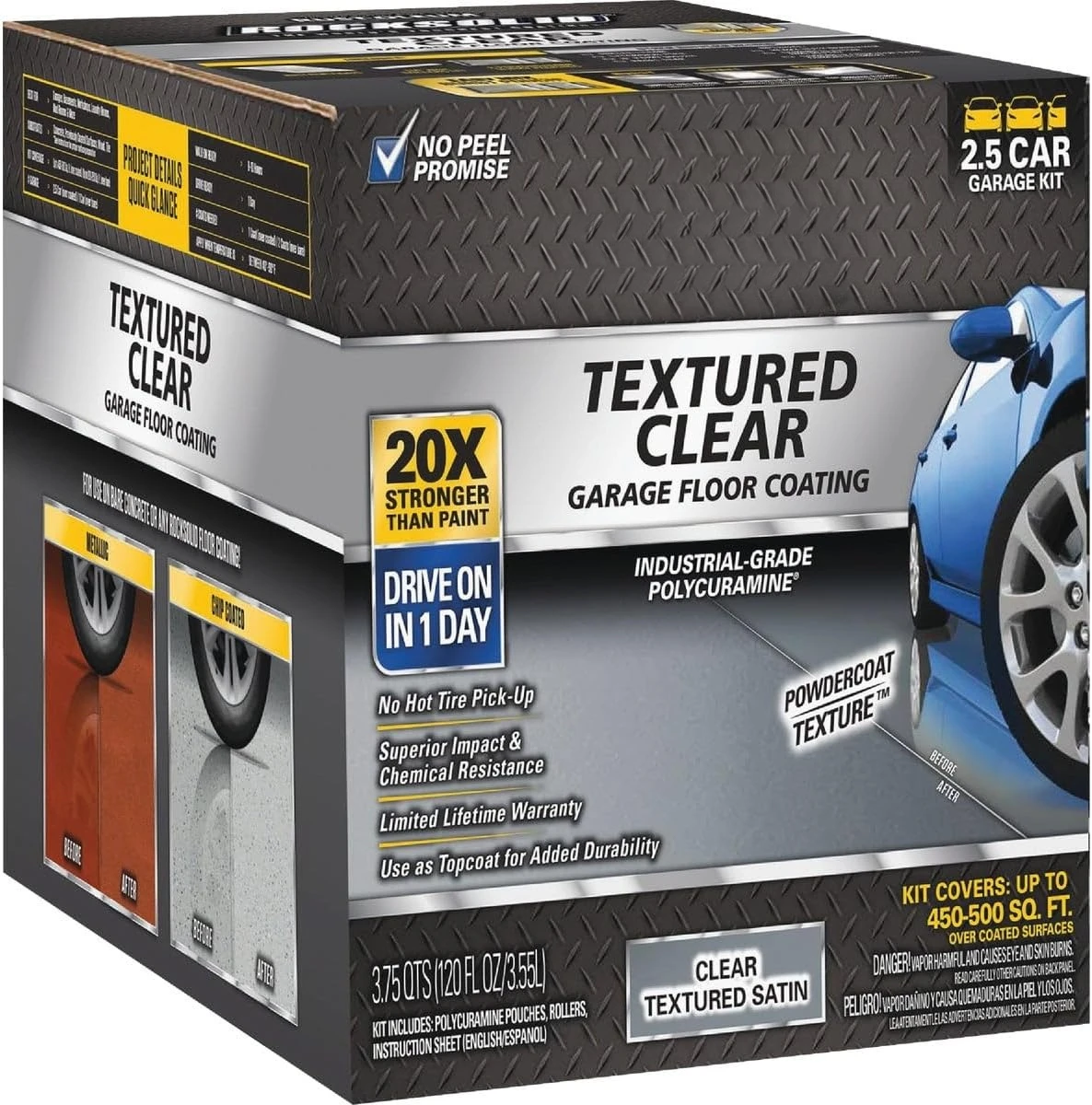 317382   Rivestimento per pavimento garage, kit per auto 2.5, trasparente strutturato