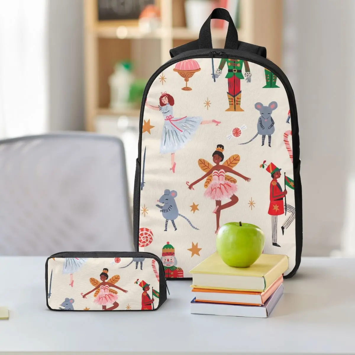 Elegant Nutcracker Ballet And Soldier Backpack Boys Girls BookBag School Bag Shoulder Bags 3ps Insulated Lunch Bag Pencil Case