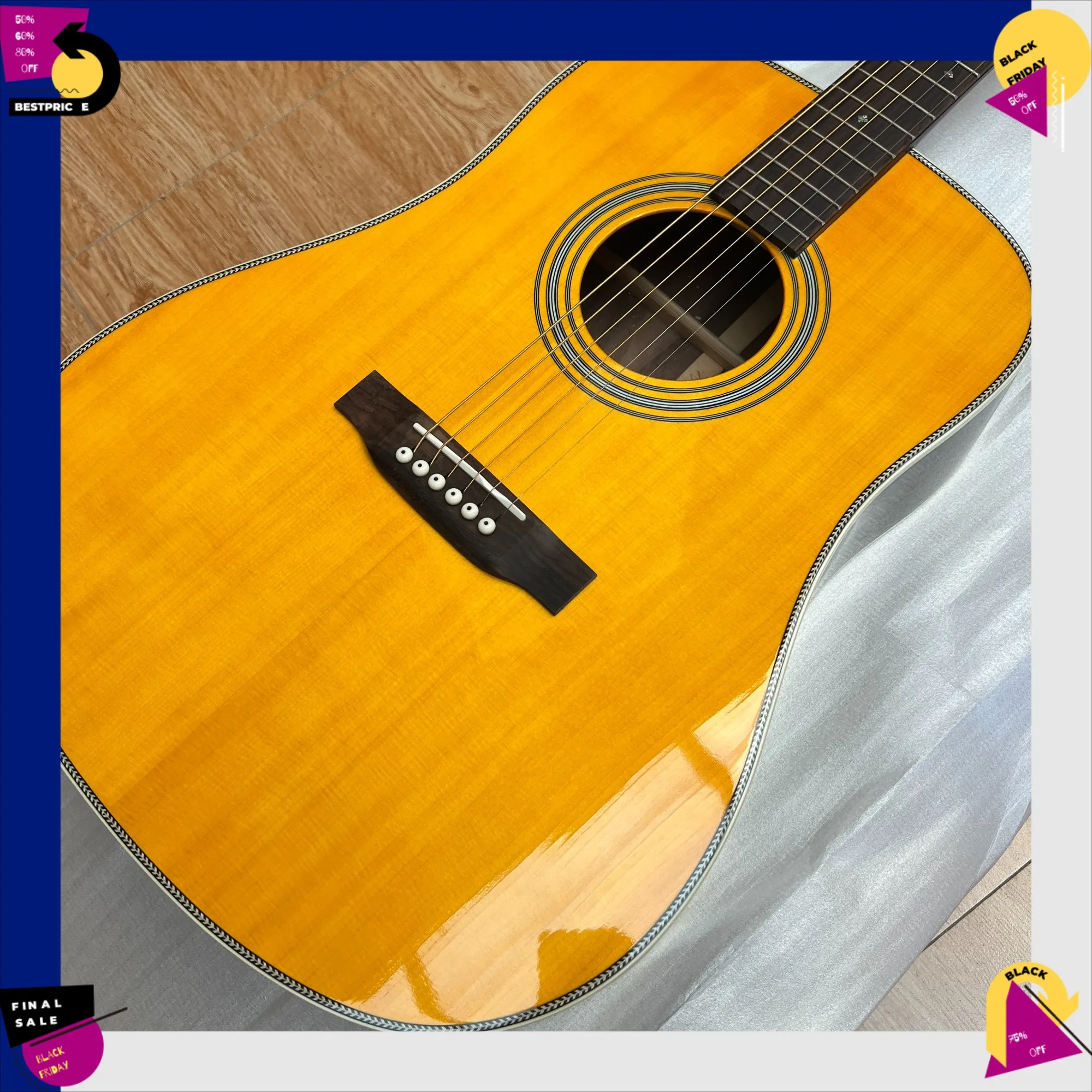 Free Shipping HD28 Acoustic Guitar Vintage Yellow Wood Guitar 41 Inch Folk Guitar Bright Tone Snappy Response Ideal Present