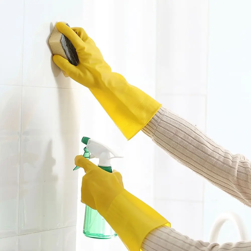 Durable Waterproof Dishwashing Gloves Non Slip Thickened Cleaning Household Gloves Rubber Latex Yellow Laundry Gloves Kitchen