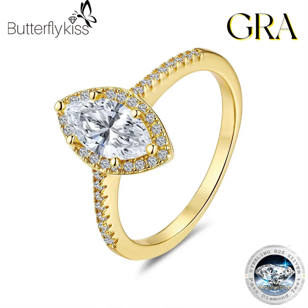 

Butterflykiss 2CT Marquise Shape Moissanite Ring For Women Certified S925 Sterling Silver Engagement Wedding Band Jewelry Gift