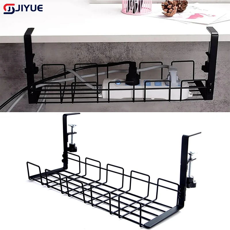 Under Table Storage Rack Metal Cable Management Tray Home Office Desk Wire Organizer No Punching Socket Storage Accessories