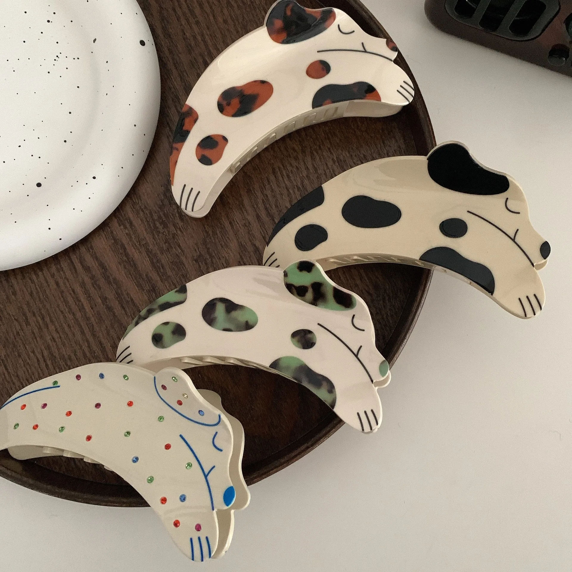 New Korean Fashion Hair Accessories Cute Cartoon 10CM Spotted Dog Hair Clip Claw High Quality Acetate Shark Clip For Women Girls