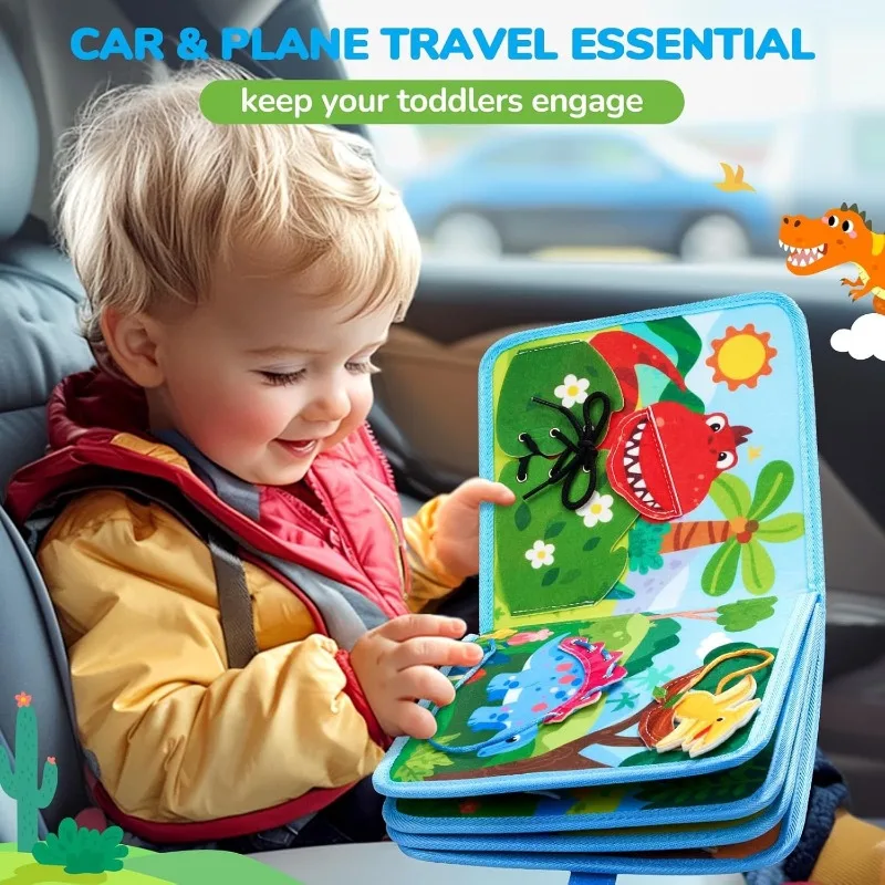 New Dinosaur Felt Quiet Book - Early Learning Busy Book for Toddlers, Interactive Baby Puzzle and Educational Sensory Toy