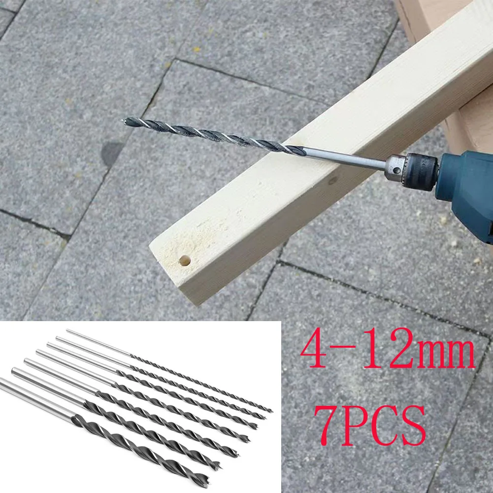 

7Pcs 300mm Woodworking Drill Bit Brad Point Drill Bit Set Diameter 4-12mm Center Locator Spiral Drill Bit Tools