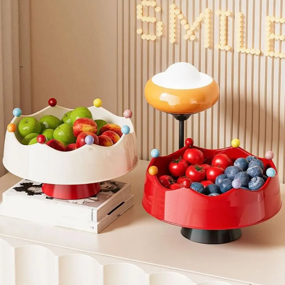 

Large Capacity Fruit Bowl with Fork Crown Design Detachable Fruit Serving Plate Draining Water High Legged Snack Plate