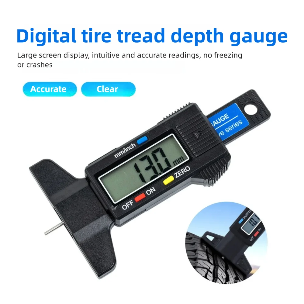 0-25mm Digital Depth Gauge LCD Display Tyre Tread Thickness Meter For Car Tire Wear Detection Measuring Caliper Tool No Battery