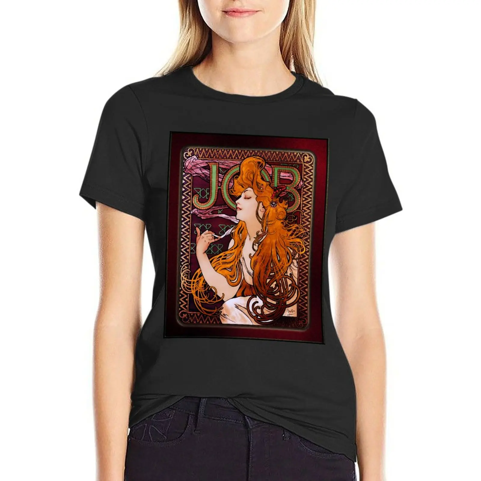 

JOB by Alphonse Mucha Old Masters Art Nouveau Reproduction T-Shirt graphics vintage customizeds summer tops Women clothing