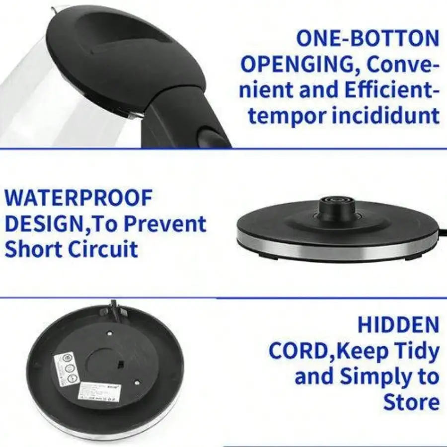 Wasserkocher Glas 2.0L Glaswasserkocher LED Edelstahl 1800W Teekocher sin BPA