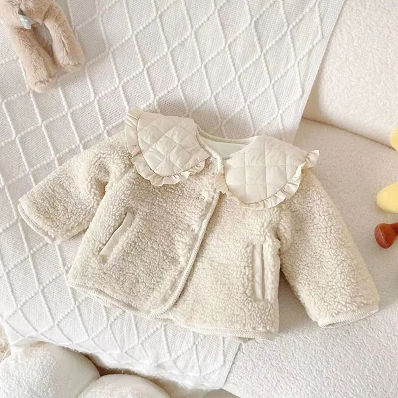 

Пушистые куртки для маленьких девочек, детские осенние стеганые пальто, плотная верхняя одежда с отложным воротником для малышей, зимняя теплая одежда принцессы, От 1 до 6 лет