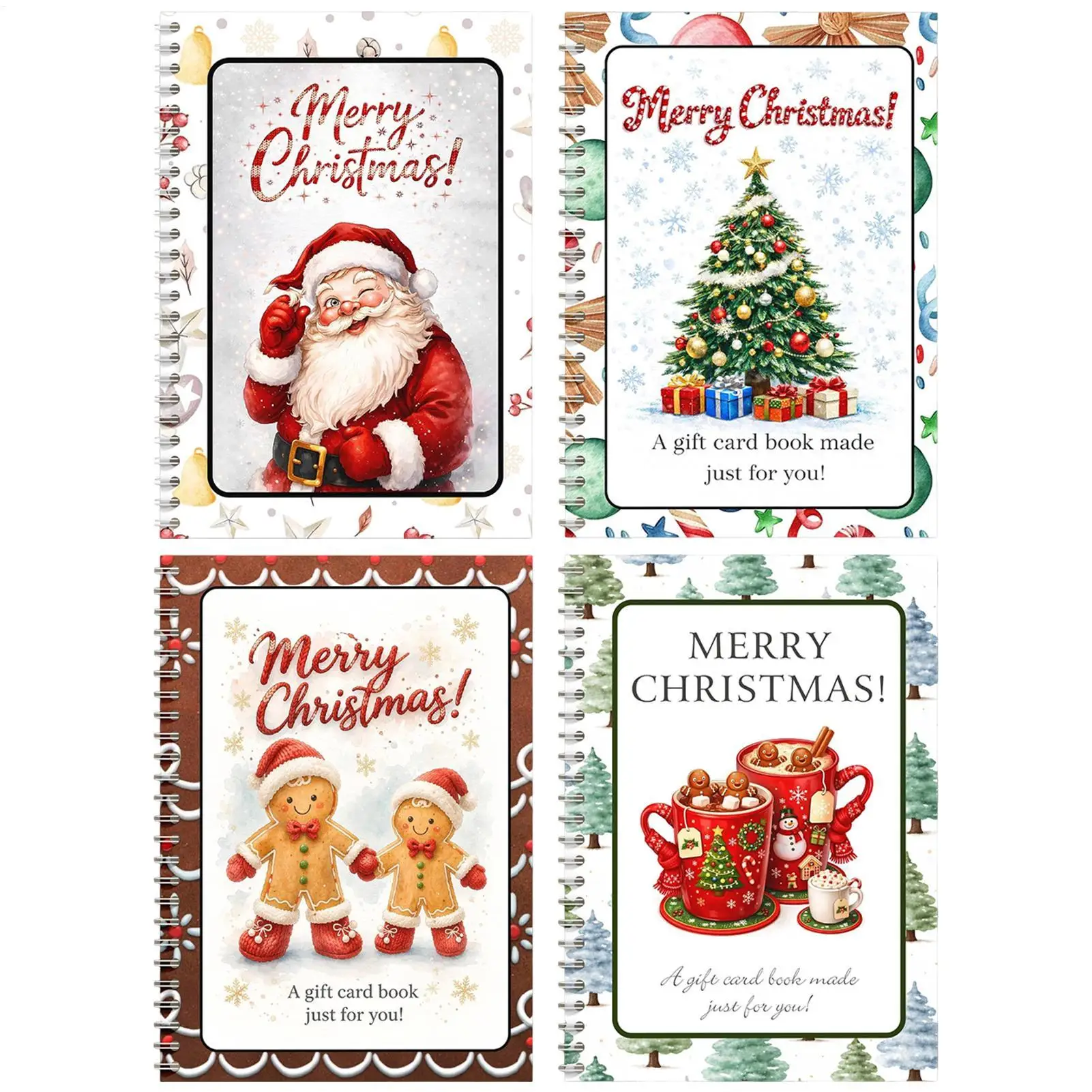 Holiday Card Keepsake Book 8.3x6 Inch 10 Pages Cute Gingerbread Man Santa Christmas Card Booklet for Parties Family Gatherings