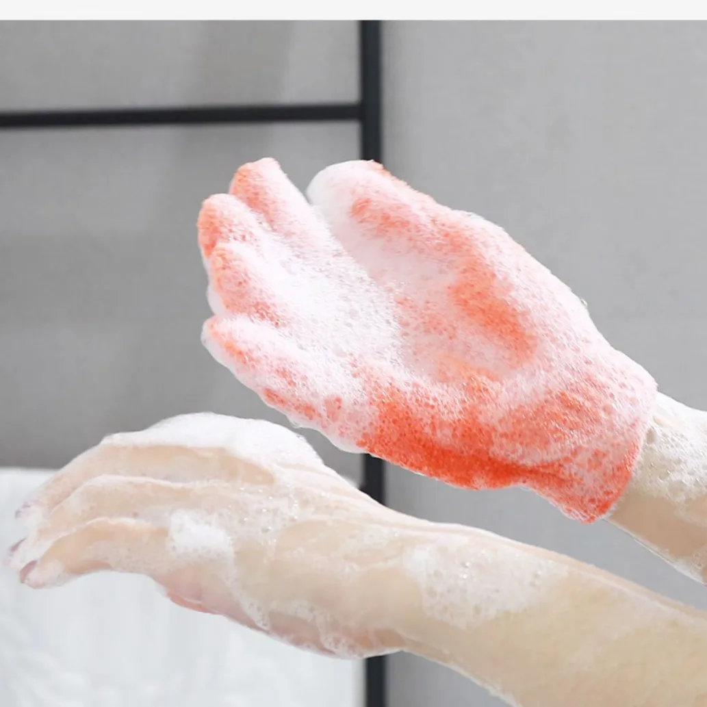 1 زوج حمام رغوة قفاز التنظيف العميق تقشير التقشير Bast Wisp تدليك الإسفنج العناية بالبشرة منشفة قفازات الاستحمام اكسسوارات