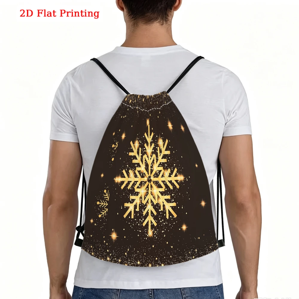 Casual Style, Drawstring Backpack, Golden Snowflake 2D Flat Printing, Fitness Sports Backpack, Outdoor Travel Drawstring Bag