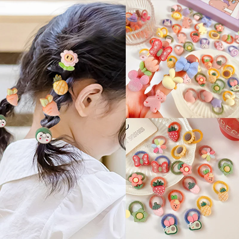 10/20 Pcs/Set Baby Girls Cute Cartoon Flower Thumb Ring Scrunchies Rubber Bands Children Sweet Hair Bands Kid Hair Accessories