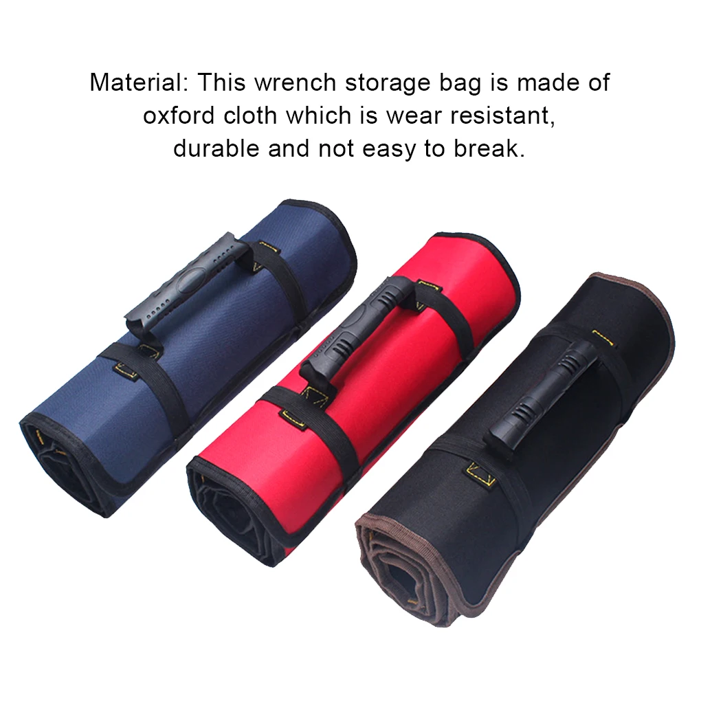 Oxford Cloth Wrench Storage Bag with Handle Rolling Tool Organizer Folding Pocket Accessory Professional Working Red