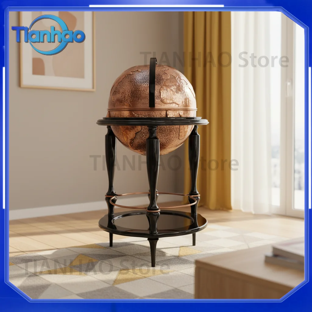 Luxury Small Wine Cabinet and Wine Rack with Pure Copper and Solid Wood Spherical Round Trolley for Designer Creative Art