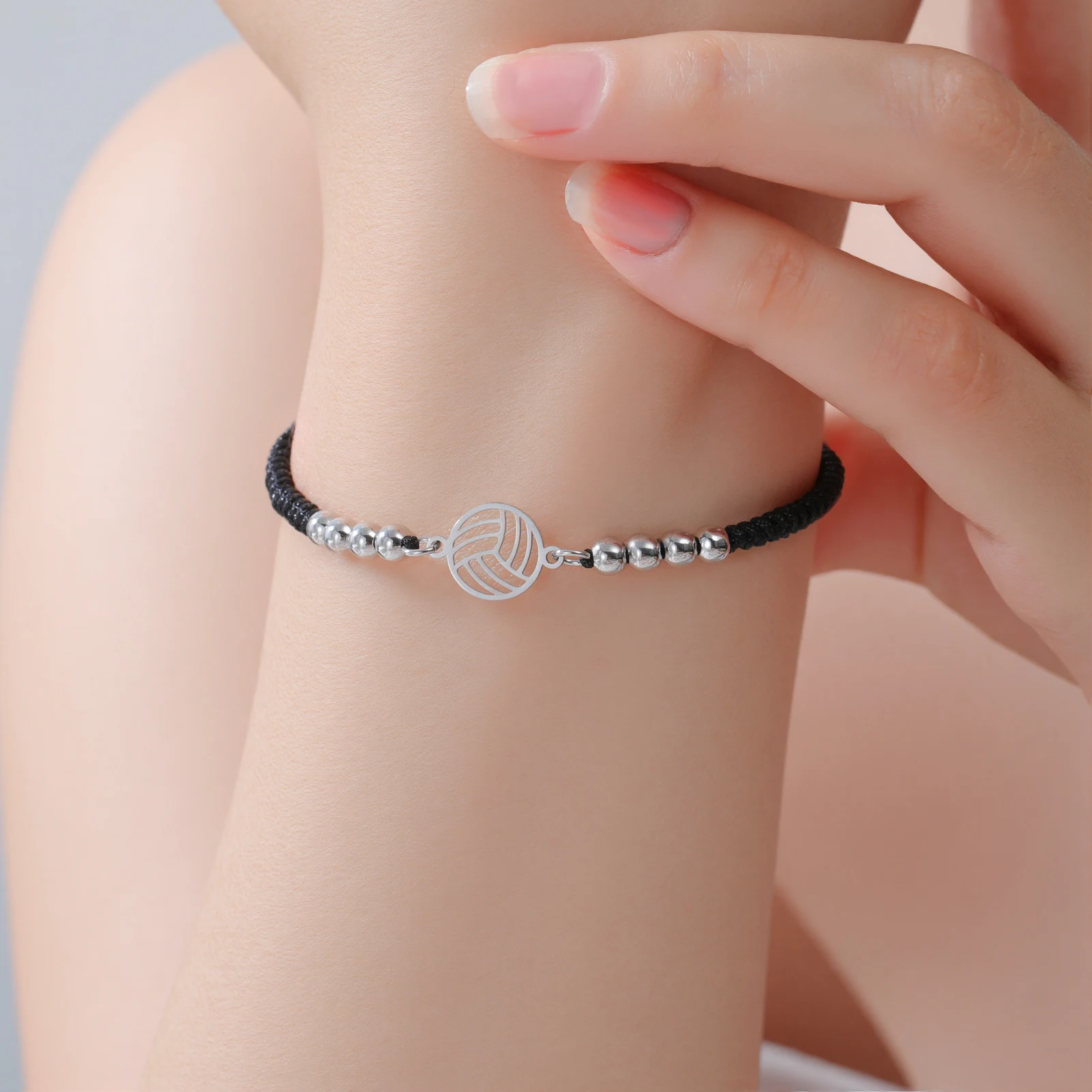 1pc Volleyball Armbands Bracelets Stainless Steel Women's Hand Bracelets Adjustable Red Rope Jewelry Couple Sports Gifts