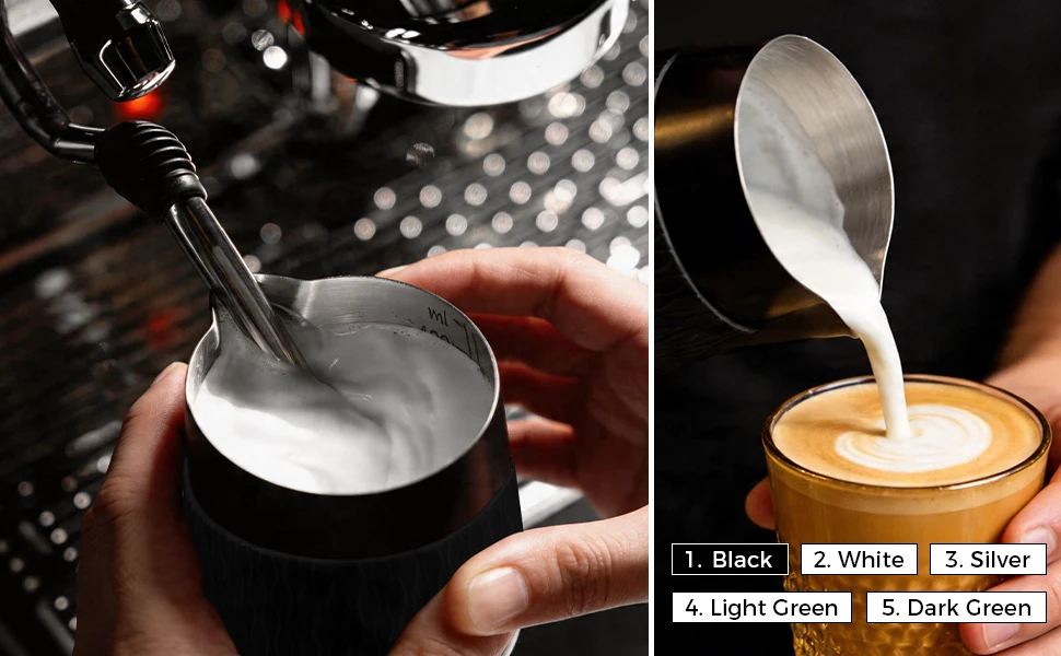 IKAPE Espresso Milk Pitcher V3, 500ml Milk Frothing Jug Without Handle, Espresso Steaming Pitcher with Sharp Spout for Espresso