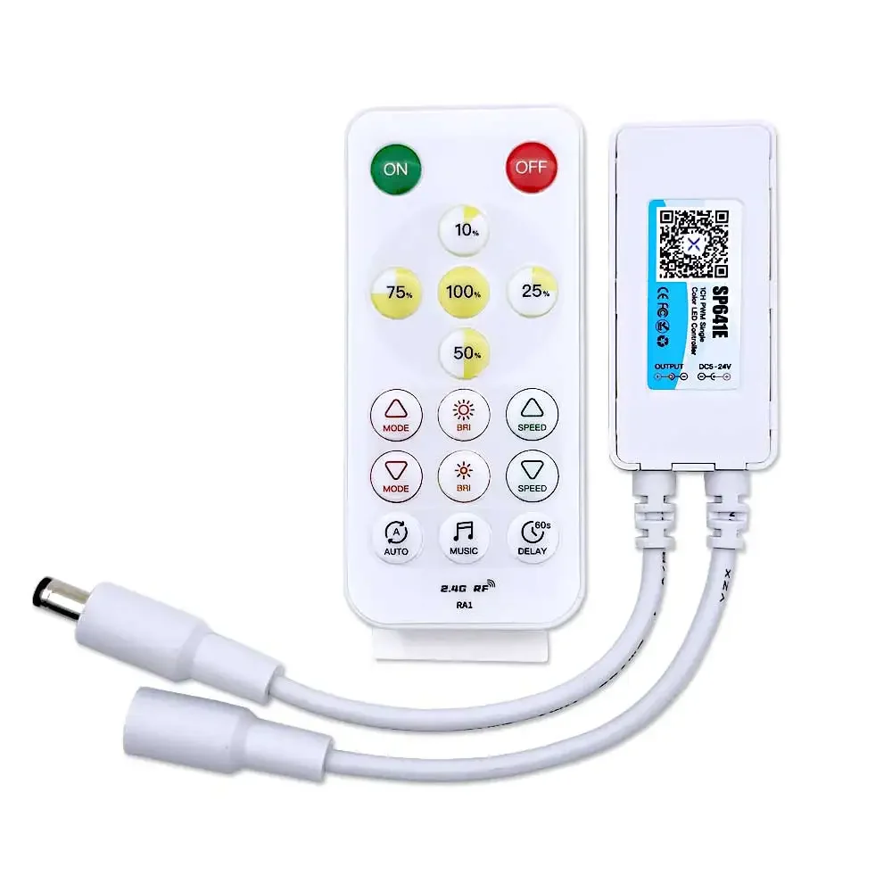 

Одноцветный светодиодный контроллер с радиочастотным пультом 2,4G для одноцветных светодиодных лент DC5-24V Blue-tooth SP641E 1CH PWM