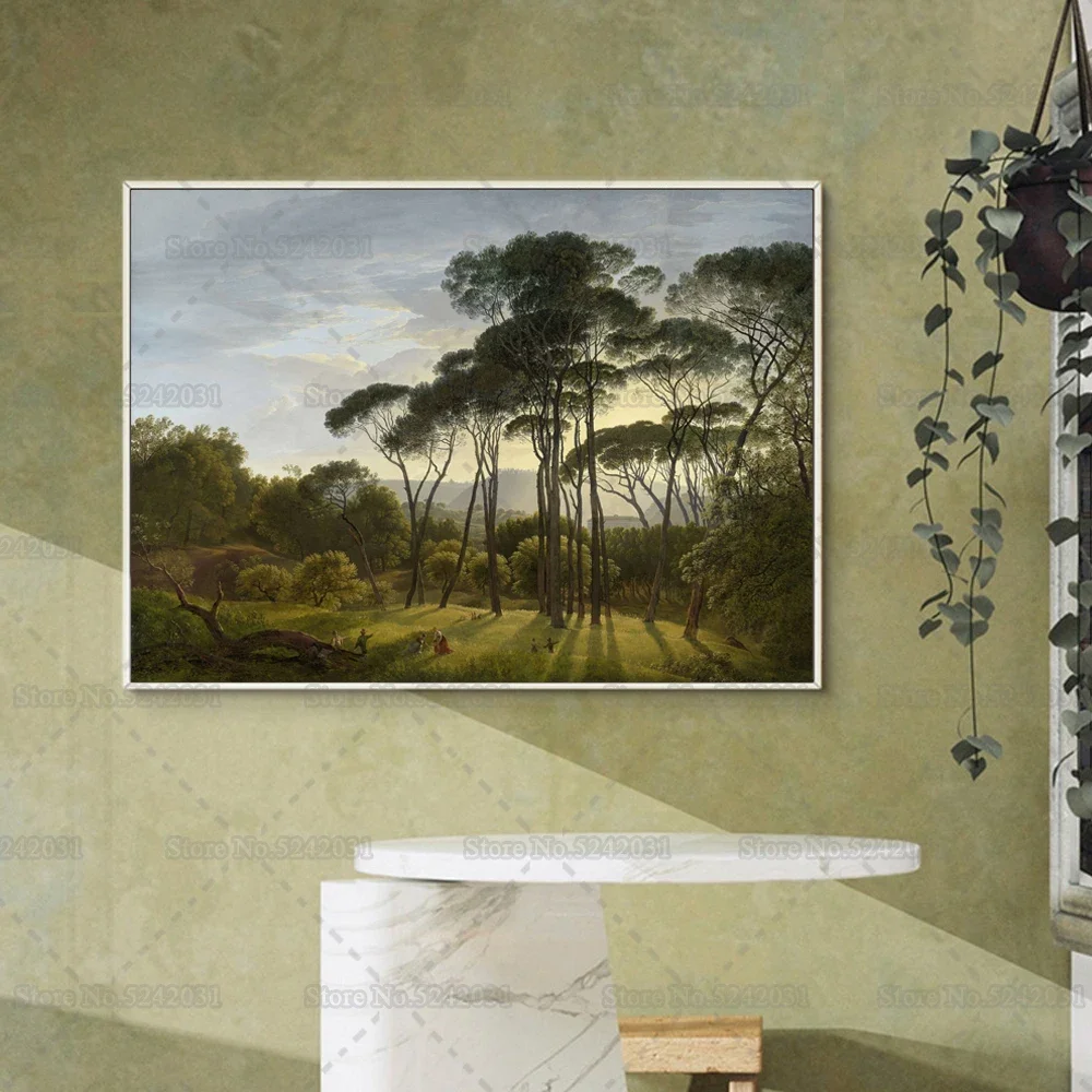 المناظر الطبيعية الإيطالية مع مظلة الصنوبر قماش اللوحة بواسطة هندريك Voogd طباعة ملصق جدار ديكور فني