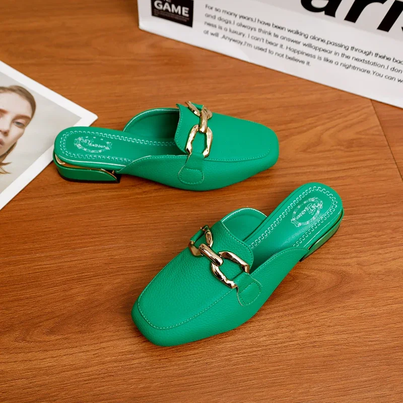 Fashion metallic decoration Women Unisex Home Leather Mules Comfort Potato Shoe With Arch Support Outdoor Evening Sandals