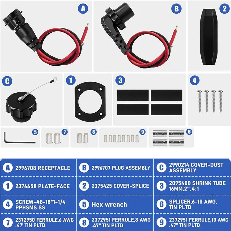 A25F-MKR-28 Male Female Trolling Motor Plug 1865120 Trolling Motor Socket Connector,Freshwater And Saltwater Marine Accessory